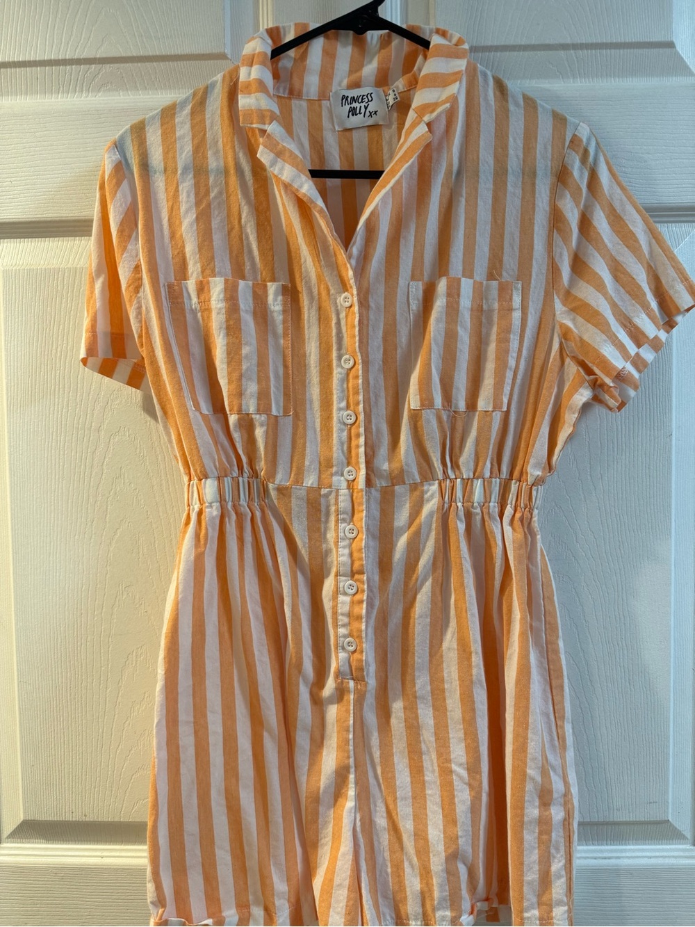 Princess Polly Orange & White Striped Button Romper Dress
